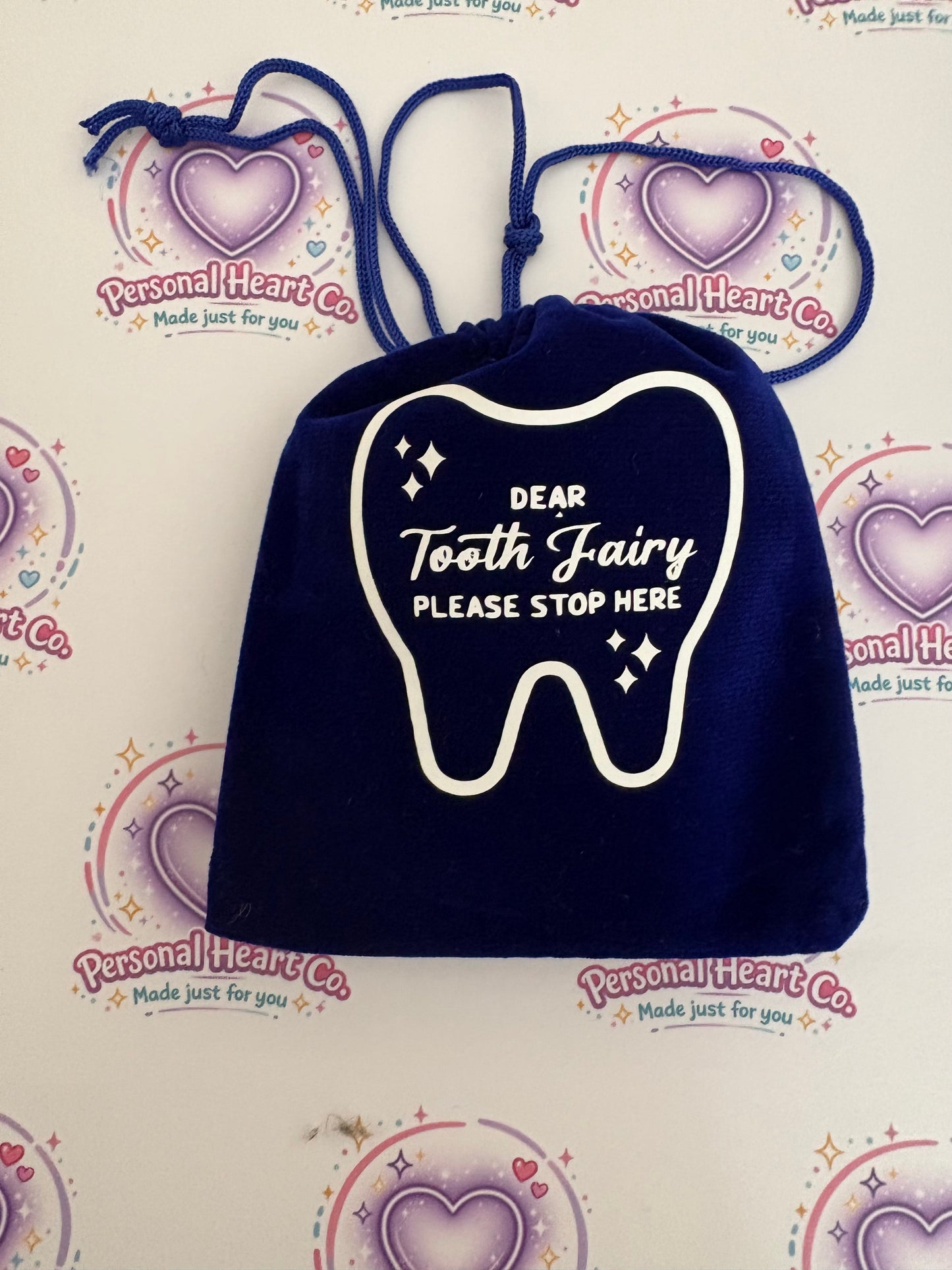 Dear Tooth Fairy Please Stop Here Velvet Drawstring Bag