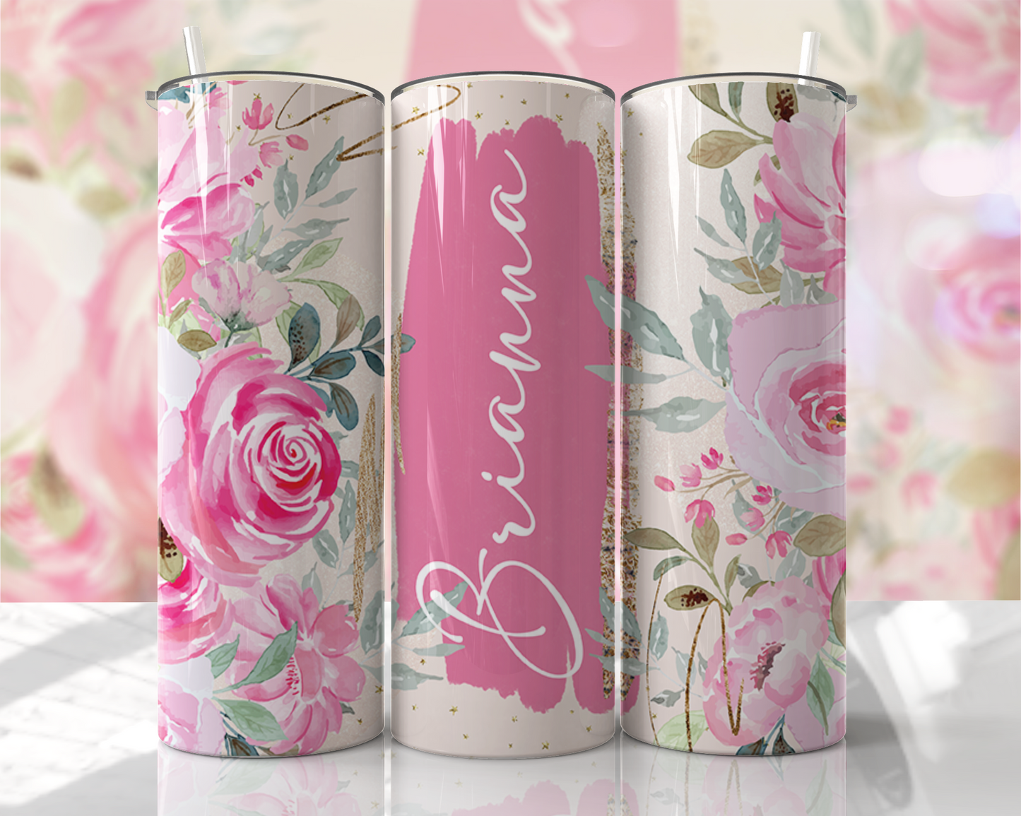 Add Your Name Floral 20oz Stainless Steel Tumbler – Travel Cup