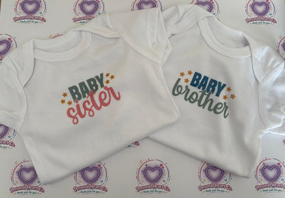 Baby Grow Vest – Baby Sister & Baby Brother | Soft Personalised Baby Bodysuits