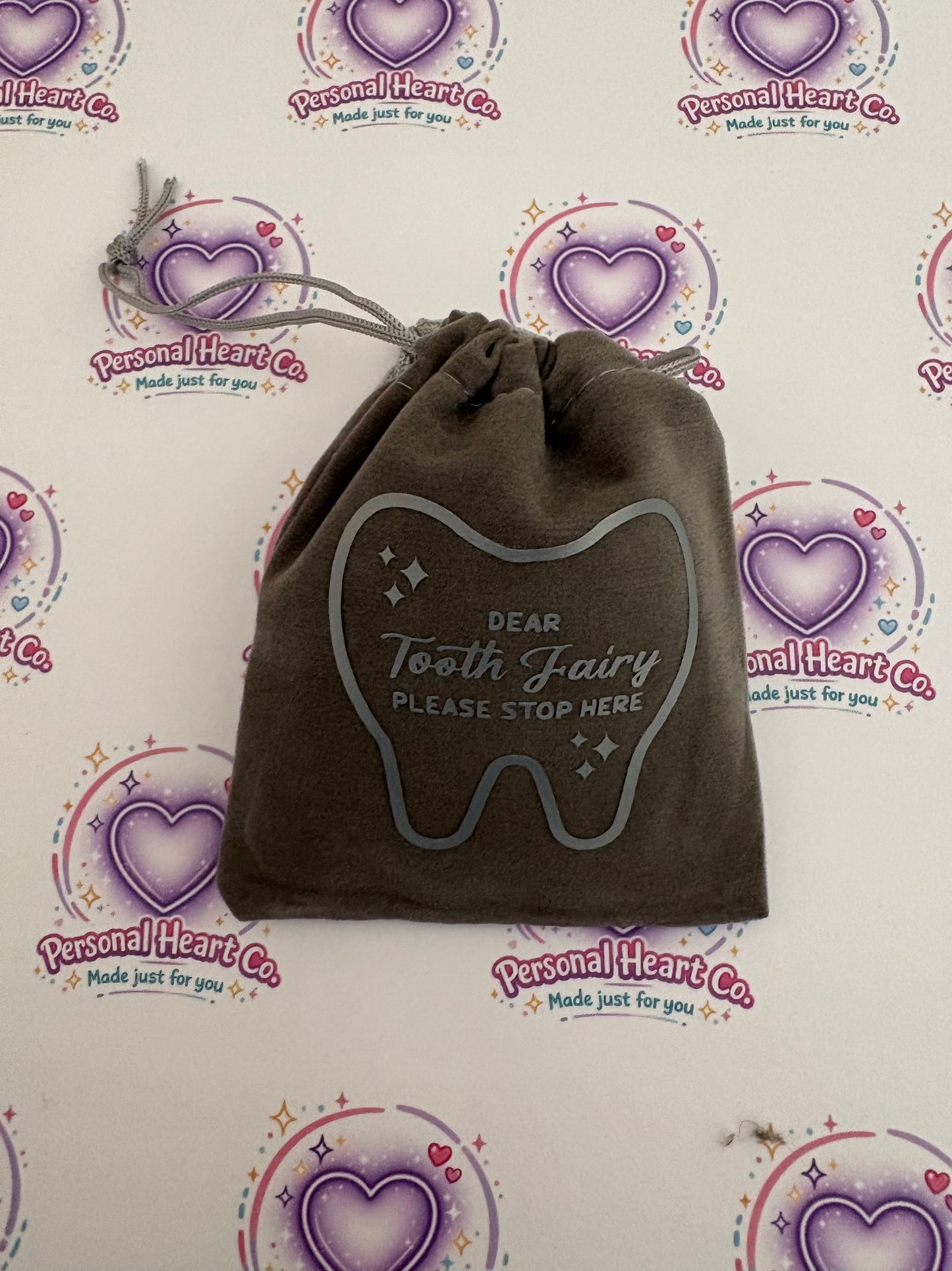 Dear Tooth Fairy Please Stop Here Velvet Drawstring Bag