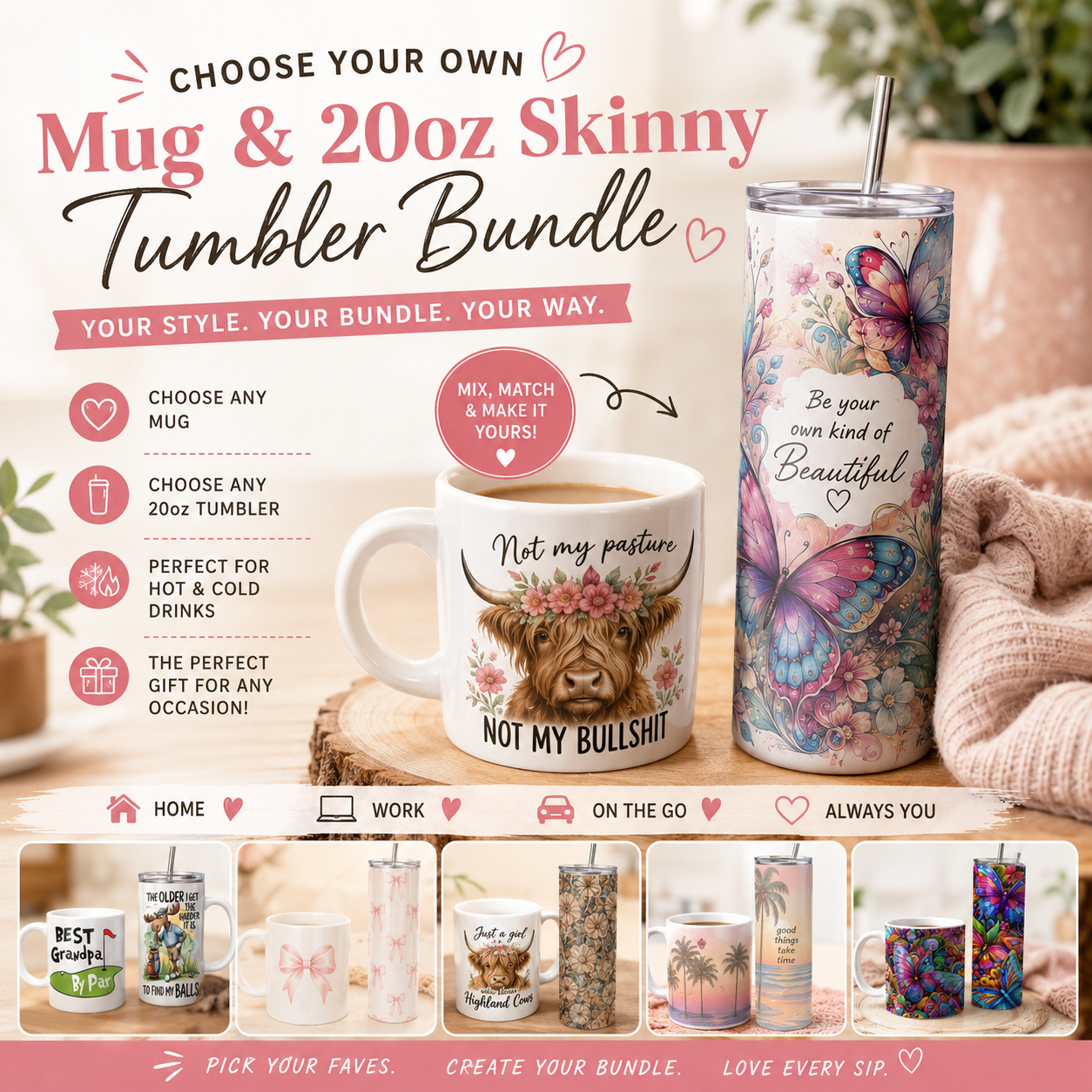 Choose Your Own 20oz Skinny Tumbler & Mug Bundle