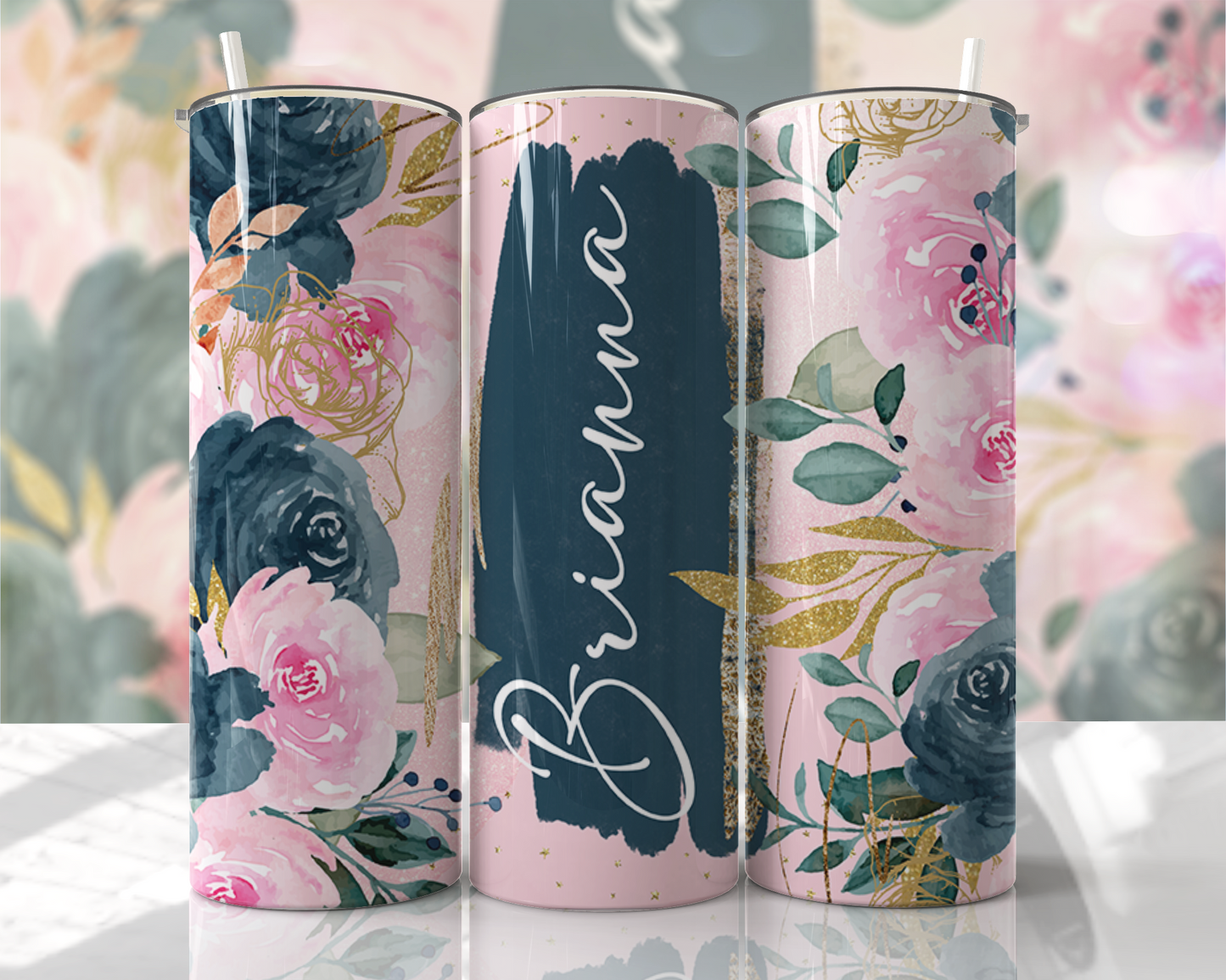 Add Your Name Floral 20oz Stainless Steel Tumbler – Travel Cup