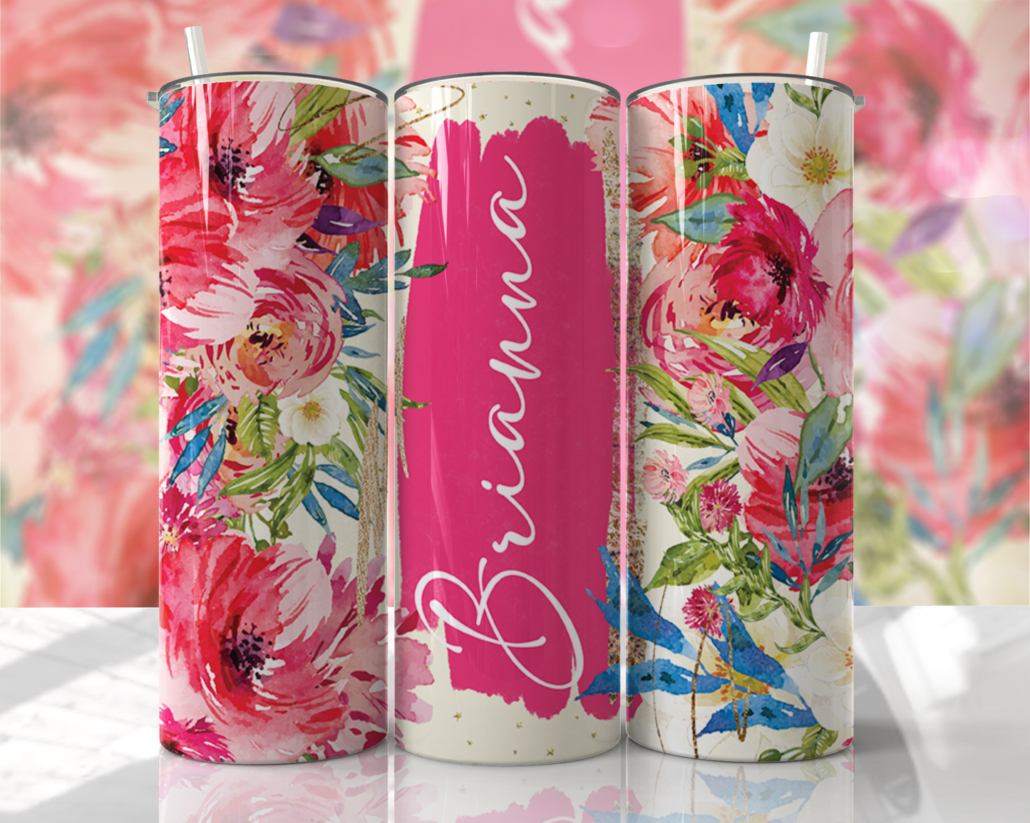 Add Your Name Floral 20oz Stainless Steel Tumbler – Travel Cup