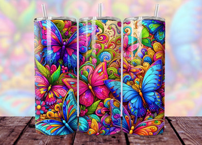 Neon Butterflies 20oz Stainless Steel Tumbler – Travel Cup