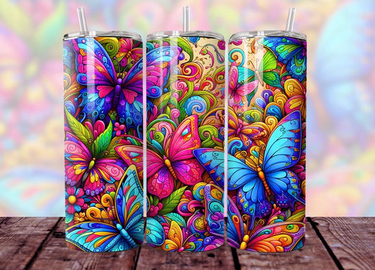 Neon Butterflies 20oz Stainless Steel Tumbler – Travel Cup