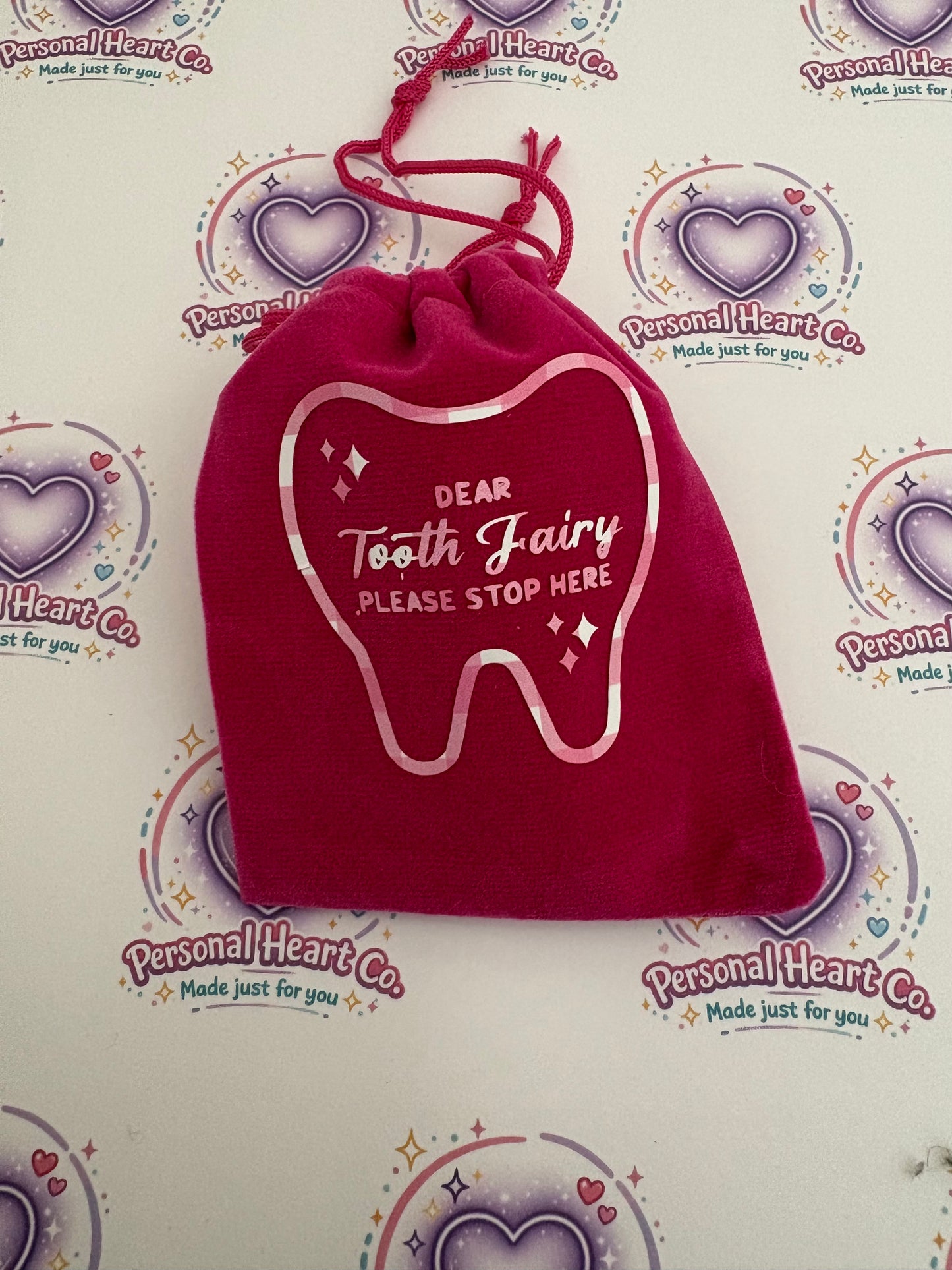Dear Tooth Fairy Please Stop Here Velvet Drawstring Bag