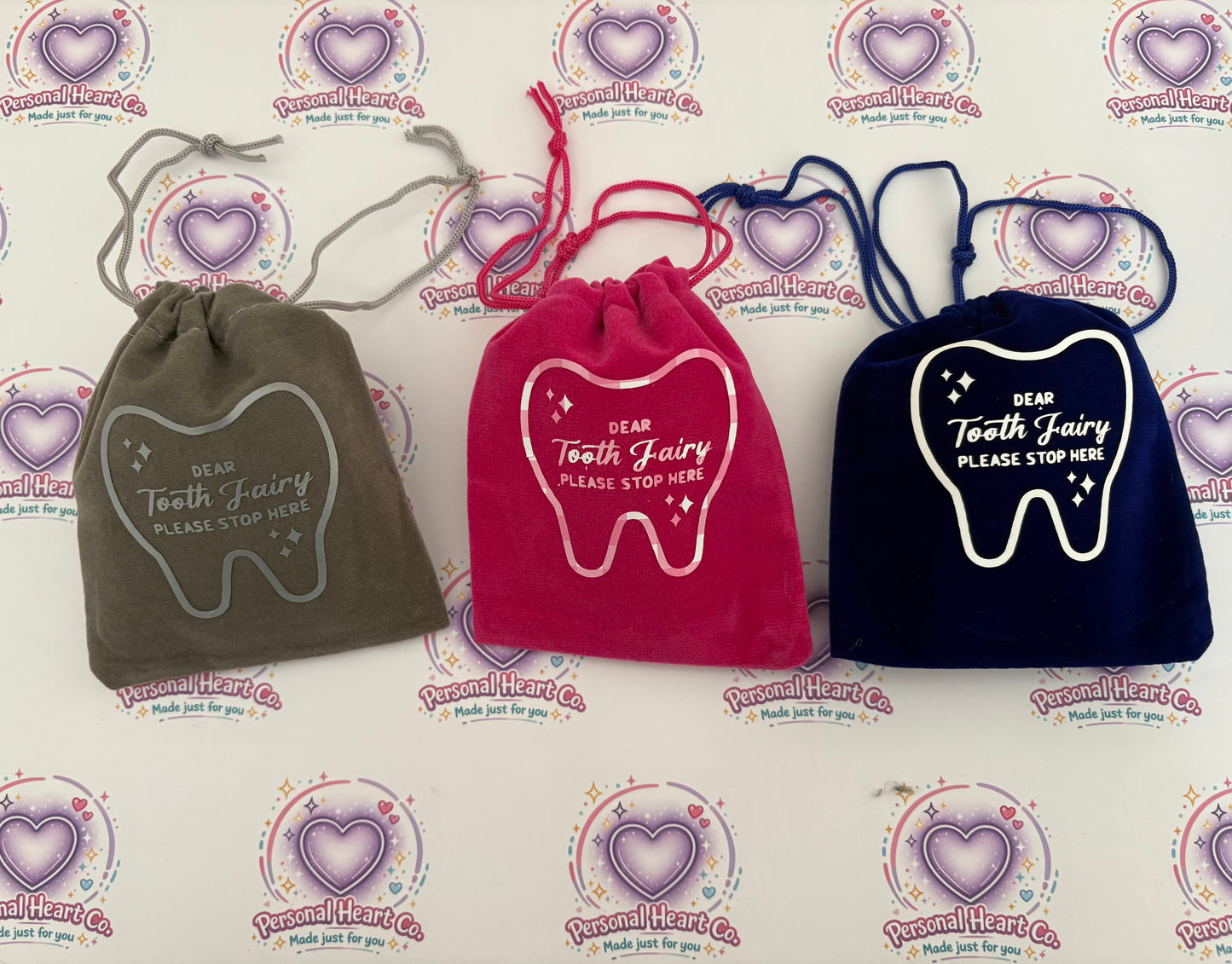 Dear Tooth Fairy Please Stop Here Velvet Drawstring Bag
